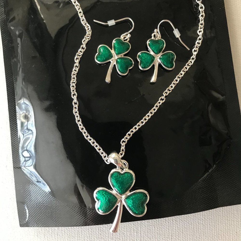 Shamrock Necklace  Earrings Set  St Patrick's Day